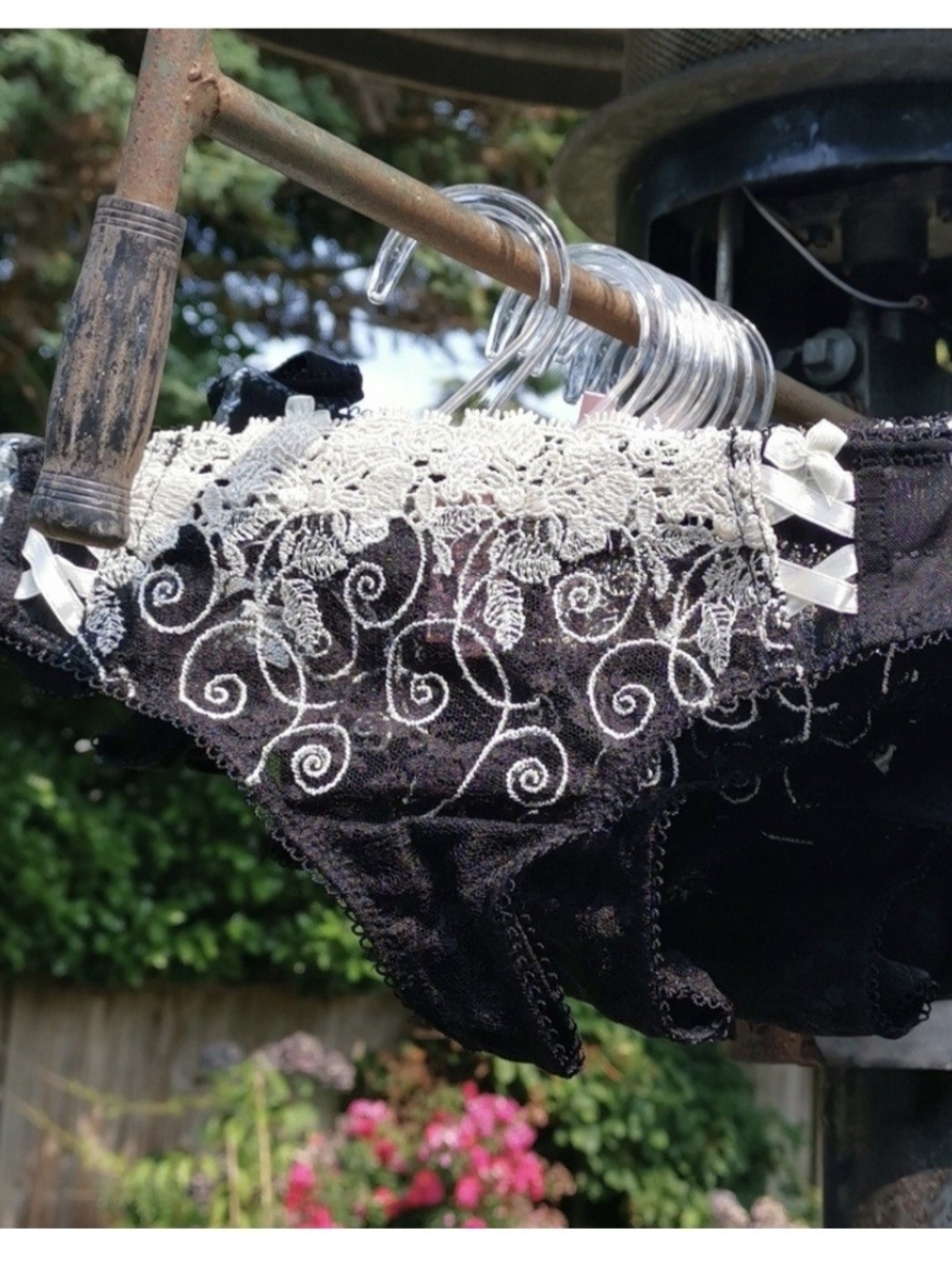 sophie b. Black Bikini Panty with White Lace Embroidery